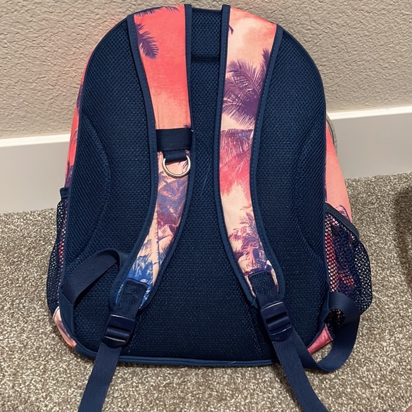Pottery Barn Teen Backpack, Pink Sunset/purple palm trees. USED/broken zipper! - Picture 4 of 5